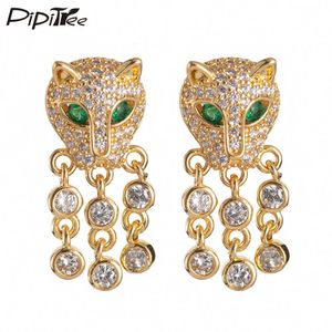 Stud Pipitree Vintage AAA cubique zircone charme tête de léopard boucles d'oreilles animaux femmes bijoux de luxe gland cuivre Zircon boucles d'oreilles 231108