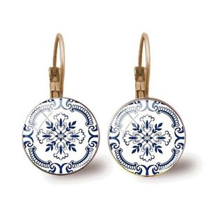 Étalons de boucles d'oreilles graphiques carreaux de Portugal Mandala Fleur portugaise pour les femelles cadeaux d'anniversaire Tempérament bijoux livraison de gouttes