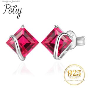 Stud Potiy carré rouge créé rubis 925 boucles d'oreilles en argent sterling pour les femmes mode pierres précieuses bijoux quotidiens cadeau de saint valentin C24319