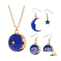 Stud Pretty Moon Sets Fantasy Planet Ladybug Necklace Asymmetrische oorbellen Familie Parentchild Kinderen Vrouwen Star Sieraden Party Drop Deliv Dhnzm