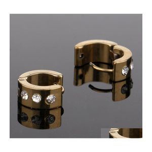 Stud Pretty Steel Crystal Pendientes Studs Piercing Gancho para la oreja Oro Negro Hip Hop Jewlery Beautifly Drop Delivery Jewelry Dhu5M