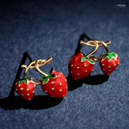 Stud Prevent Allergy Exquise Double Strawberry Earrings sieraden For Women Girl Birthday GiftStud ODET22 FARL22