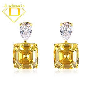 Stud Product Original Design 925 Sterling Silver Yellow Square Zircon Crystal Gem Fashion Trend High Sens Womens Boucles d'oreilles Weddi 230313