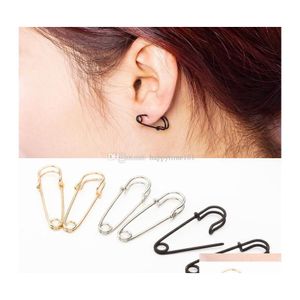 Stud Punk Persoonlijkheid Legering Veiligheidsspeld Punctie oorbel voor vrouwen Girls Geschenken Tiny Piercing Ear Stud Sier Gold Black Color Drop Deli Dhowc