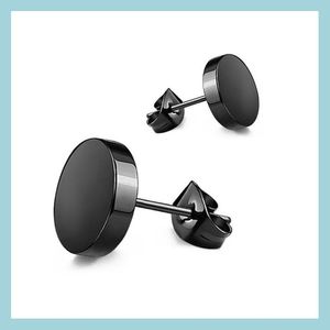 Stud Punk Rock Black roestvrijstalen oor piercing studs Koreaanse mannelijke vrouwelijke ronde oorbellen voor mannen groothandel drop levering sieraden dh1iq