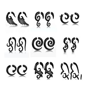 Stud Punk Tribal Spiral Fake Meters Acryl Ear Tapers Pluggen Hoorn oorbellen Wing Faux Piercings Body Drop Delivery Sieraden Dh5if