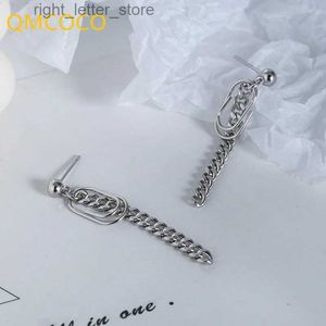 Stud QMCOCO Trend Persoonlijkheid Lange Tassel Chain Pin Oorbellen Zilver Kleur Sieraden Accessoires voor vrouw en meisje Feestcadeaus YQ231128