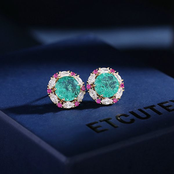 Stud QTT exquis petit tourmaline Paraiba ronde boucles d'oreilles 925 timbres fête de mariage bijoux en or 230719