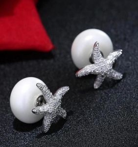 Stud calidad moda Micro mosaico Premium CZ cristales y perla mar estrella pendientes plata tachuelas joyería para mujerStud2426734