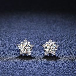 Stud QUKE Real Diamond Star Pendientes 05ct D Color VVS1 Pure 925 Sterling Silver para mujer Boda Joyería fina EA012 230726