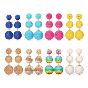 Stud Raffia Ball Earrings Stud voor vrouwen Handgemaakte Rattan Dange Drop Ear Summer Beach Lange sieraden Vakantie Accessoire Geschenken Levering Dh9mk