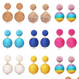 Stud Raffia Oorbel Boho Handgemaakte St Rotan Drop Geometrische Lantaarn Dangle Oorbellen Voor Vrouwen Meisjes Zomer Strand Jewe Dhgarden Dhsva