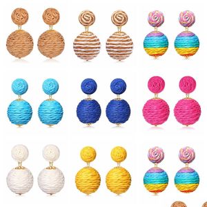 Stud Raphia Boucle D'oreille Boho Main St Rotin Goutte Géométrique Lanterne Dangle Boucles D'oreilles Pour Femmes Filles Été Plage Bijoux Deliv Dhgarden Dh5Oa