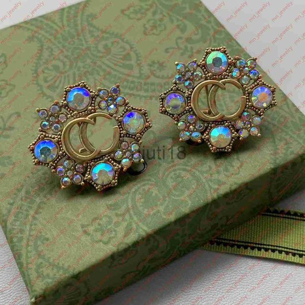 Stud Pendientes de piedras preciosas de arco iris en bronce envejecido Moda colorida Pendientes de diseñador llamativos para mujeres Favores de fiesta de bodas del día de San Valentín Joyería de diseñador