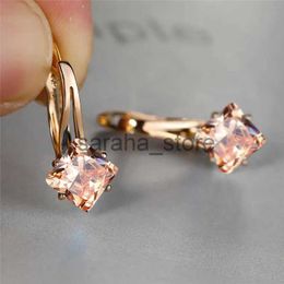 Stud Rainbow Zircon Carré Pierre Boucles D'oreilles Antique Rose Or Couleur WeddEarrings Mode Multicolore Cristal Boucles D'oreilles Pour Les Femmes J240120