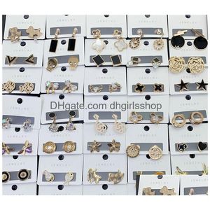 Stud Random Mix Style 30Pairs / Lot Or Gem Mode Boucles D'oreilles En Gros Nouveaux Bijoux Top Qualité Drop Delivery Oteuz