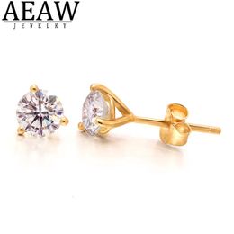 Stud réel 0.5Carat 1ctw D couleur boucles d'oreilles pour femmes haut tendance bijoux de mariage 14k or jaune boucle d'oreille Push Back 231018