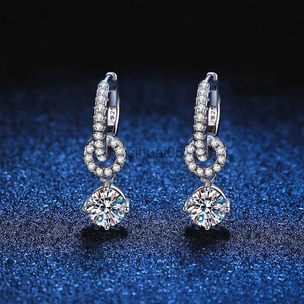 Stud réel 1 carat Moissanite goutte boucle d'oreille pour femmes 18K or blanc 925 solide argent boucle d'oreille étincelant bijoux de mariage YQ231026