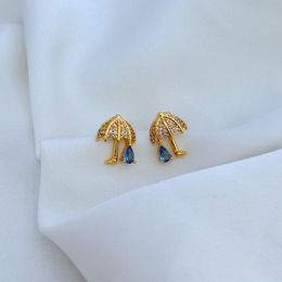 Stud Real 18K plaqué or parapluie gouttelettes boucles d'oreilles bijoux lettre cadeau de mariage usine en gros avec sac à poussière gratuit