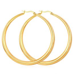 Stud Real 18K Gold Silver plaqué Big Boucles d'oreilles pour femmes pour femmes grandes cercles ronds en acier inoxydable Boucle d'oreille légère sans fonde couleur belle bijourie 6 cm
