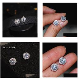 Stud Real 925 Sterling Sier Round Cut White Topaz Cz Diamond Gemstones Party Women Bridal Earring Drop Delivery Sieraden Earri Dhyl0