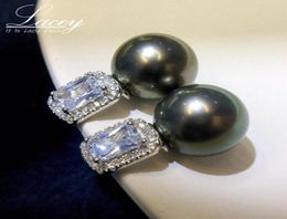 Boucles d'oreilles en argent sterling 925 véritable avec perles noires pour femmes, bijoux de mariée de mariage tahitien naturel, 2262626