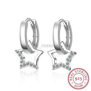Stud Real 925 Sterling Silver Hollow Star Hoop oorbellen voor vrouwen Sterlingsilverjewelry Kleine Creole Earring Boucle D'Oreille J230529