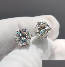 Stud Real Diamond Test passé total 4 Caratcolor Moisanite Boucles d'oreilles étalon Sier 925 Sparkling Round Brilliant Cut Gemstone Drop Dev Dhgjf7042370