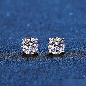 Stud Echte Oorbellen 14K Wit Vergulde Sterling Sier 4 Prong Diamond Earring Voor Vrouwen Mannen Oor 1Ct 2Ct 4Ctstudstudstud Kirs22 Drop Otaax