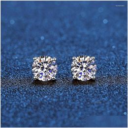 Stud Real Moisanite Oreing Brings 14k blanc or plaqué Sterling Sier 4 Prong Diamond Earge pour femmes Men Oreille 1CT 2CT 4CTSTUDSTUDS248B D DHR2L