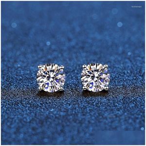 Stud Real Moissanite Boucles d'oreilles 14K Plaqué Or Blanc Sterling Sier 4 Prong Diamant Boucle D'oreille Pour Femmes Hommes Oreille 1Ct 2Ct 4Ctstudstudstud Dhdav