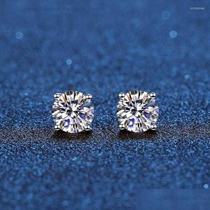 Stud Real Moissanite Boucles d'oreilles 14K Plaqué Or Blanc Sterling Sier 4 Prong Diamant Boucle D'oreille Pour Hommes Oreille 1Ct 2Ct 4Ctstudstudstud Kirs22 Dhlvh