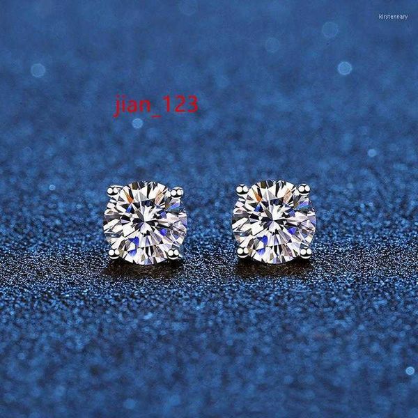 Stud Real Moissanite Oreing Brings 14k White Gold plaqué argent sterling 4 Porging Diamond Earge pour femmes Men Oreille 1CT 2CT 4CTSTUDSTUDSUD KIRS22