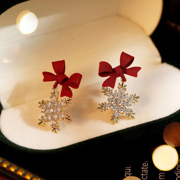 Stud Red Bow Noeud Flocons de neige Drop Boucle d'oreille pour les femmes Noël Père Noël Bonhomme de neige Boucles d'oreilles Filles Bijoux de Noël Cadeaux 231109