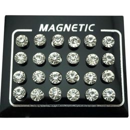 Stud Regelin 12 Par/Lote 4/5/6/7mm Crystal Round Cryestone Magnet Earring Puck Women Mensic