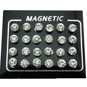 Stud Regelin 12 paires / lot 4/5/6 / 7 mm Round Crystal Anim de boucle d'oreille Puck Femme Mentique Magnétique Faux Bijoux de bougie d'oreille