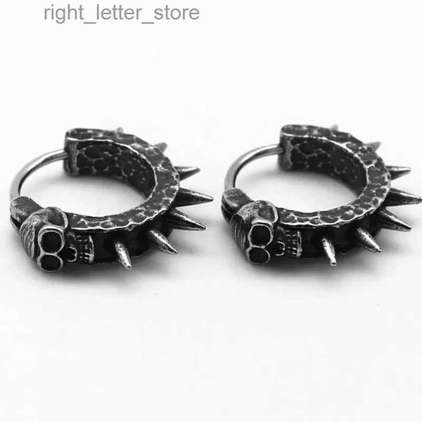 Stud Retro Black Skull Pin Hoop Boucles d'oreilles hypoallergéniques Boucles d'oreilles pour hommes Punk Moto Hip Hop Rock Bijoux Accessoires YQ231128