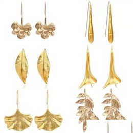 Boucles d'oreilles rétro en métal doré, feuille géométrique, plante irrégulière, pour femmes et filles, bijoux de fête de voyage, livraison directe Dhgl4