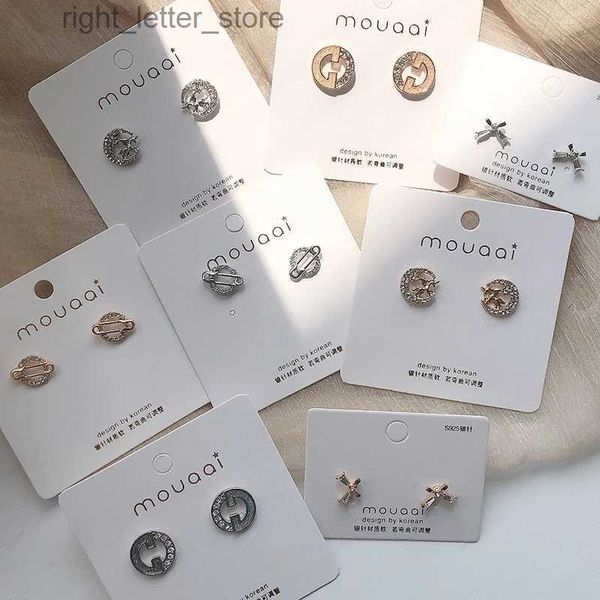 Stud Rétro Creux Étoile Croisée Carré Doré Argent Plaqué Noeud Papillon Strass Zircon Lettre G V Pin Cheval Boucles D'oreilles pour Femmes YQ231128