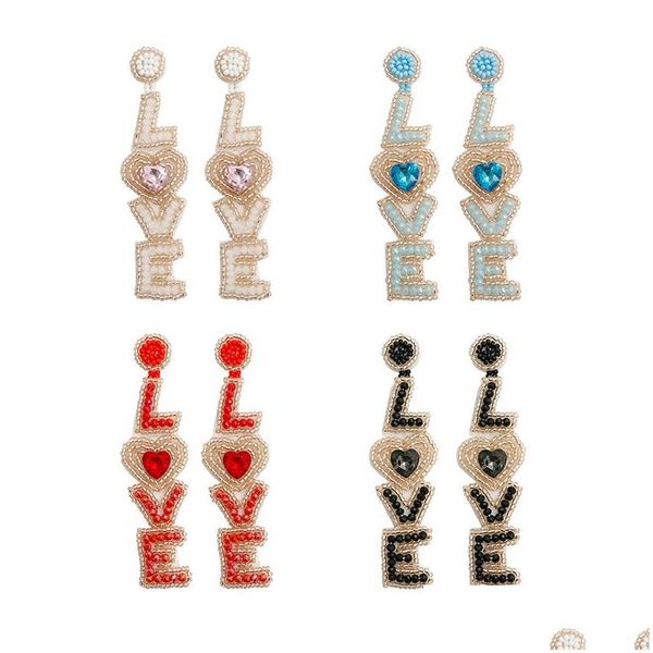Boucles d'oreilles en perles de riz clous d'oreilles perles tissées à la main accessoires de mode cadeau Saint Valentin livraison directe bijoux Dhznp