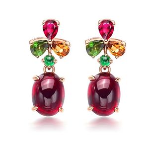Stud Ricki Rose Gold Color Long Opal oorbellen Rood kristal kleurrijke bloem sieraden groothandel geschenk drop bohemia voor vrouwen