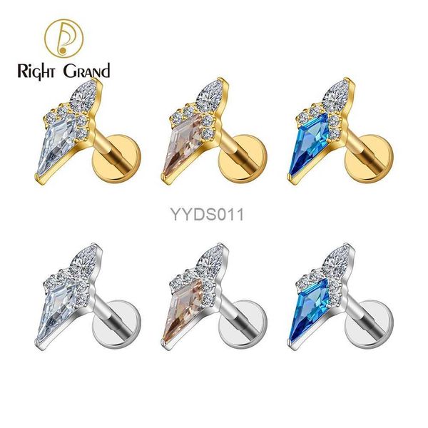 Stud Right Grand ASTM F136 Titanio 16G Afterglow Rhombus Kite CZ Stud Pendiente Cartílago Helix Tragus Conch Ear Piercing Joyería del cuerpo YQ231114