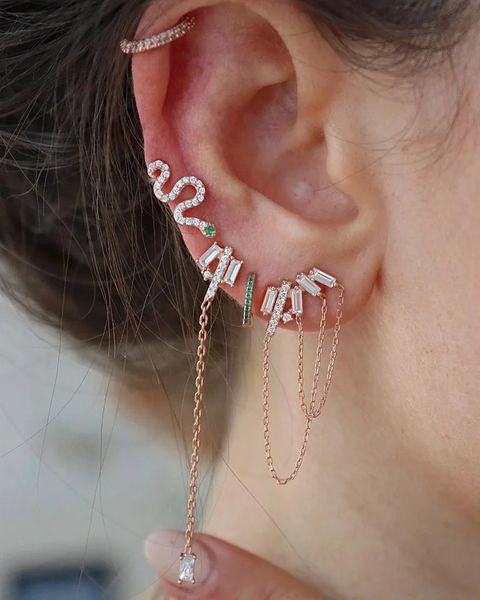 Stud couleur or Rose Cz barre longue chaîne gland boucle d'oreille romantique mode femmes bijoux cz cluster élégance boucles d'oreilles 231101