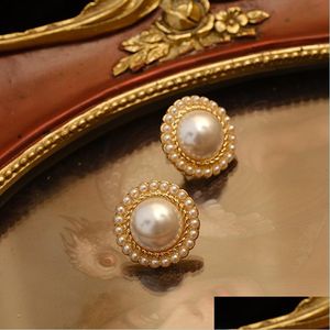 Stud Round Big Pearl Earrings Stud Gold Nieuw Design Classic Vintage Sense Port Style Large Pearls Ear Clips For Women Drop Delivery JE DHC82