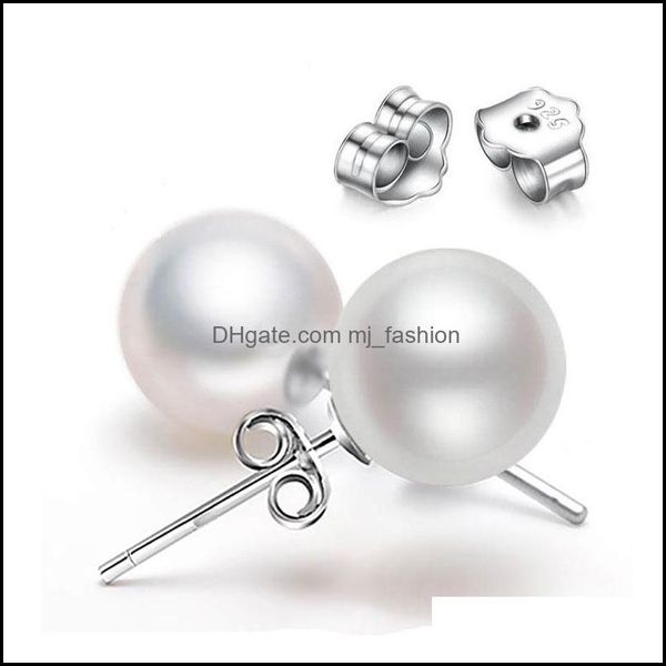 Stud S925 Sier Plateado 6Mm 8Mm 10Mm Pendientes de bolas de perlas de imitación Fiesta de joyería de moda para mujer Ed029 Entrega de gota Dhwp7