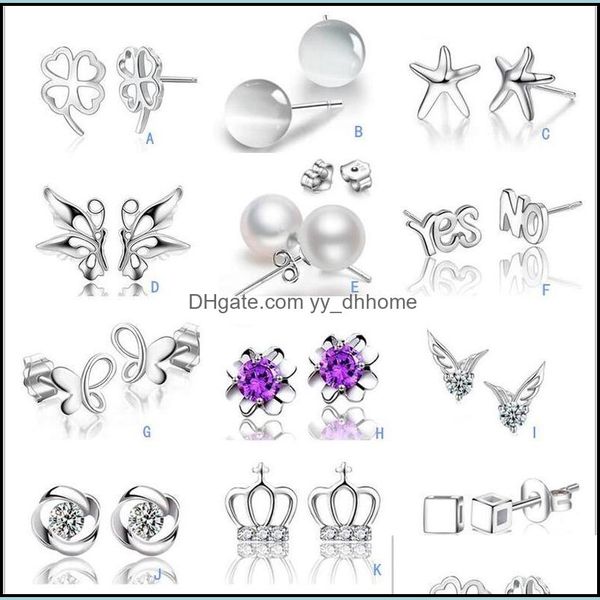 Stud S925 Sier plaqué cristal opale perle boucles d'oreilles couronne aile lettres boucles d'oreilles marque de mode bijoux pour femmes livraison directe 202 Dhzoc