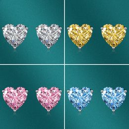 Stud s925 argent doux tempérament de mode en forme de coeur amour pierres précieuses colorées 1010mm boucles d'oreilles bijoux de luxe de haute qualité 230325