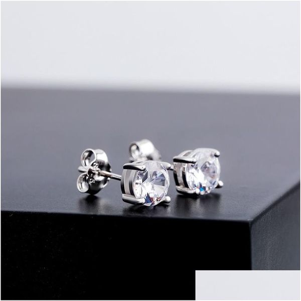 Stud S925 Sterling Sier Moda Ronda Simed Diamond Pendientes Hombres Hip Hop Pendiente Joyería Para Mujeres Drop Delivery Dhtvi