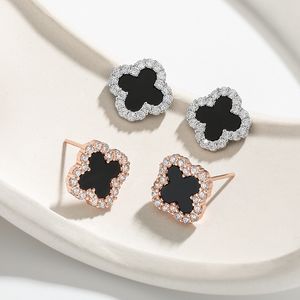 Stud S925 Plata esterlina Hipoalergénico Pentágono Stud Pendientes Mujeres de lujo Pendientes de cristal brillante Rose Gold Meteor Flower Pentagram Star Stud