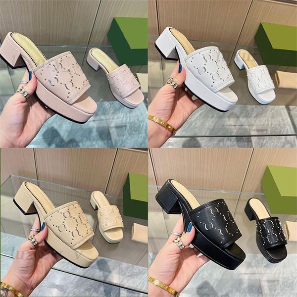 Sandalias con tachuelas, zapatillas gruesas de diseñador, plataforma para mujer, mulas en relieve entrelazadas, minizapatos impermeables G doble, correa para el tobillo, toboganes gruesos